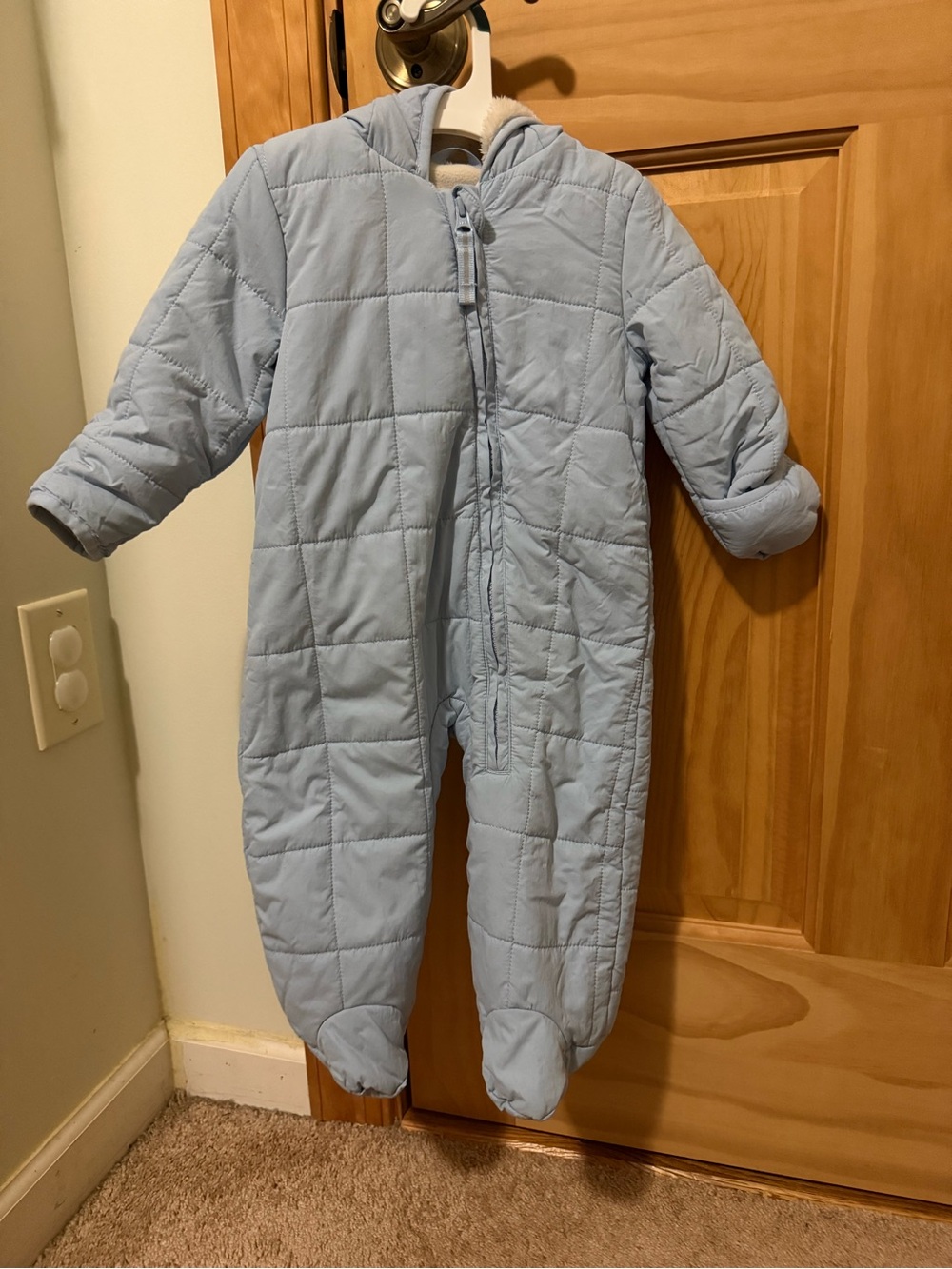 Cat & Jack Light Blue Quilted Hooded Baby One-Piece